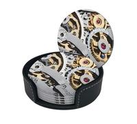 Posavasos con Estampado de Engranajes Steampunk, Posavasos Redondos de Cuero con Caja de Almacenamiento para Tazas de Vino, Bebidas frías y Tazas de protección de Mesa (6 Piezas)