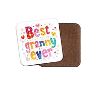Posavasos con texto en inglés "Best Granny Ever", diseño de corazones y texto en inglés "Love Hearts Grandma Nan Grandchild"