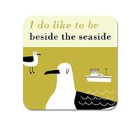 Posavasos con texto"I do like to be side the seaside - eucalipto sostenible, fabricado en Inglaterra, Melamina, verde oliva
