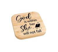 Posavasos cristianos, regalos religiosos, regalo espiritual católico de la Biblia, basado en la fe, God is Within Her She Will Not Fall, posavasos de madera para bebidas, accesorios de escritorio