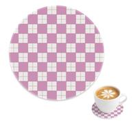 Posavasos cuadrados a cuadros a cuadros antideslizantes, posavasos de té, color morado y blanco, posavasos para bebidas, tazas al aire libre, decoración de mesa, regalo para colegas de trabajo, novia