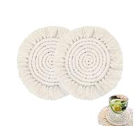 Posavasos de bebidas absorbentes, juego de posavasos bohemio, hecho a mano, con borlas, de algodón, apto para todo tipo de tazas, 2 unidades