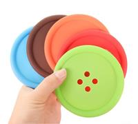Posavasos de botón de silicona (paquete de 5) - Manteles individuales resistentes al calor y antideslizantes, tazas de té y bebidas, aptos para lavavajillas, flexibles, para