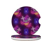 Posavasos de cerámica absorbentes para Coche, Paquete de 2, con diseño de Bruja Brillante, Calabaza, Cruces, murciélagos y arañas, Antideslizantes, extraíbles, con Muesca para el Dedo.