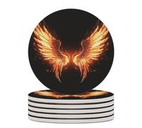 Posavasos de cerámica con alas de ángulo de fuego, 6 unidades, para mesa de café, diseño antideslizante, absorbente, posavasos redondos para vino, cerveza, regalos de inauguración de la casa