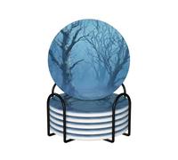 Posavasos de cerámica con diseño de árboles esqueléticos pálidos y Muertos Malditos, con Soporte, Juego de 6 Posavasos para Tazas de café y Bebidas.