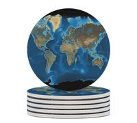 Posavasos de cerámica con mapa del mundo, 6 unidades, para mesa de café, diseño antideslizante, absorbente, posavasos redondos para vino, cerveza, regalos de inauguración de la casa