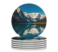 Posavasos de cerámica Panorama of The Lake Louise Mountains, 6 unidades, para mesa de café, diseño antideslizante, absorbente, posavasos redondos para vino, cerveza, regalos de inauguración de la casa
