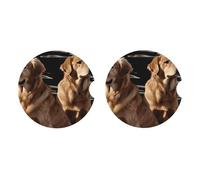 Posavasos de cerámica para bebidas, color blanco, con soporte de metal, juego de 2 posavasos de cerámica Golden Retrievers para decoración del hogar