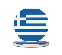 Posavasos de cerámica para coche con la bandera griega (2 unidades), adecuados para portavasos de coche, 6,5 cm de diámetro