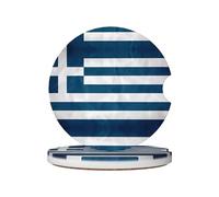 Posavasos de cerámica para coche con la bandera griega (2 unidades), adecuados para portavasos de coche, 6,5 cm de diámetro