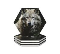 Posavasos de cerámica resistente al calor, juego de 4 posavasos para tazas de café, posavasos de lobo solitario para bebidas, almohadilla redonda de protección para mesa de café, bar, decoración del