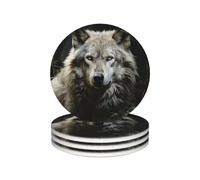 Posavasos de cerámica resistente al calor, juego de 4 posavasos para tazas de café, posavasos de lobo solitario para bebidas, almohadilla redonda de protección para mesa de café, bar, decoración del