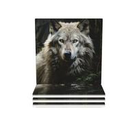 Posavasos de cerámica resistente al calor, juego de 4 posavasos para tazas de café, posavasos de lobo solitario para bebidas, almohadilla redonda de protección para mesa de café, bar, decoración del