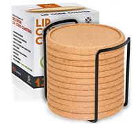 Posavasos de Corcho con Borde Absorbente para Bebidas | Juego de 12 Platos rústicos de 4 Pulgadas de Grosor con Soporte de Metal ecológico, Resistente al Calor y al Agua | Los Mejores Posavasos