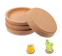 Posavasos de Corcho Redondos 4 Piezas absorbentes con Borde Elevado para Bebidas Calientes y frías, 10 cm, Color Natural, Ideales para hogar, Oficina y Bar