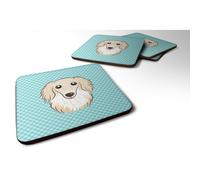 Posavasos de espuma Caroline's Treasures BB1150FC con dise o de dachshund de pelo largo azul crema (juego de 4), 8,9 cm de alto x 8,9 cm de ancho