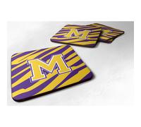 Posavasos de espuma Caroline's Treasures CJ1022-MFC con monograma inicial M y rayas de tigre, morado y dorado (juego de 4), 8.9 cm de alto x 8.9