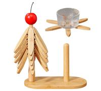 Posavasos de madera con forma de árbol - Cenicero aislante plegable | con soporte y alfombrilla de tela para platos calientes | para platos, cuencos, tazas, teteras y vajillas sobre mesa de comedor y