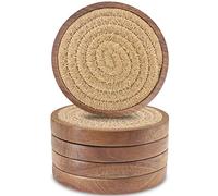 Posavasos de Madera para Bebidas, Juego de 5 Posavasos absorbentes Eykao para Mesa de café, Regalo de inauguración de la casa para decoración del hogar de Granja, 4 Pulgadas