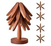 Posavasos de madera para platos calientes, juego de posavasos de madera con forma de árbol, posavasos de madera para ollas calientes, vajilla y tazas, 4 posavasos + 1 soporte redondo (nogal)