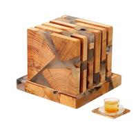 Posavasos de mesa de madera: juego de posavasos de resina, superficie resistente a los arañazos, construcción antideslizante duradera, soporte decorativo incluido | Juego de Posavasos Para Hogar Lugar