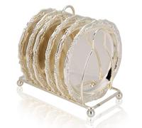 Posavasos de metal retro de estilo europeo de 6 piezas con Soporte, posavasos de de múltiples fines para tazas Almohadillas de aislamiento de plateada con soporte para bebidas Hogar Cocina Decoración