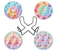 Posavasos de Navidad con pintura artística de diamantes, kits de posavasos antideslizantes para adultos con práctico soporte y cubierta antipolvo - 03-flor