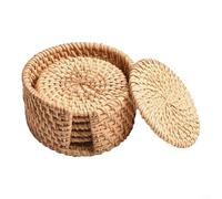 Posavasos de paja tejida para bebidas, portavasos de ratán natural con manteles redondos de mimbre, resistentes al calor, juego de café hecho a mano para cocina