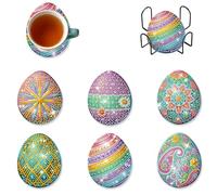 Posavasos de Pascua con pintura artística de diamantes, kits de posavasos antideslizantes para adultos con práctico soporte, huevo de Pascua 02