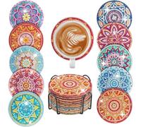 Posavasos de pintura de diamante con soporte, diseño de pintura de diamante boho para adultos y principiantes, posavasos para tazas, mandala, ideas para manualidades, decoración y relajación creativa