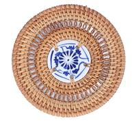 Posavasos de Porcelana Blanca Azul, portavasos de ratán, Posavasos Redondo de Estilo Chino (10cm)
