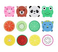 Posavasos de Silicona - 12 Piezas Originales: 5 de Animales y 7 de Frutas