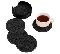 Posavasos de silicona, 6 posavasos aislados antideslizantes, 10 cm, alfombra doble lateral, apto para lavavajillas, con soporte de almacenamiento para la protección de la mesa