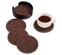 Posavasos de silicona, 6 unidades antideslizantes, 10 cm, alfombra lateral, apto lavavajillas, con soporte de almacenamiento