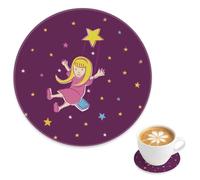 Posavasos de té resistentes a los arañazos, color morado, rosa, amarillo, 2 unidades, con detalles de estrellas coloridas para escritorio, bar, taza de café, decoración de mesa, regalo para abuelo