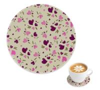 Posavasos de té resistentes al calor con corazones florales rosados y verdes, paquete de 2 posavasos redondos románticos de San Valentín para mesa, bar, cerámica, decoración de mesa de café, regalo