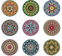 Posavasos Juego de Posavasos Madera con diseño Mandala 9 Piezas, Resistente al Agua y Desgaste, Ideal for Fiestas en casa