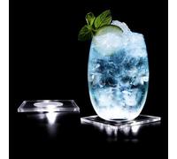 Posavasos LED, Posavasos Luminosos para Bebidas, Paquete de 4 Posavasos Acrílicos con Luces LED Multicolor, Posavasos para Bar, Cerveza, Fiestas (Blanco, Cuadrilátero)