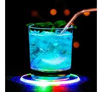 Posavasos LED, Posavasos Luminosos para Bebidas, Paquete de 4 Posavasos Acrílicos con Luces LED Multicolor, Posavasos para Bar, Cerveza, Fiestas (Colorido, círculo)