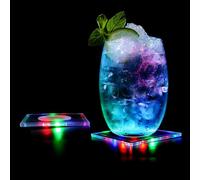 Posavasos LED, Posavasos Luminosos para Bebidas, Paquete de 6 Posavasos Acrílicos con Luces LED Multicolor, Posavasos para Bar, Cerveza, Fiestas (Colorido, Cuadrilátero)