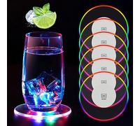 Posavasos luminosos de acrílico luminoso: 6 posavasos de acrílico redondos impermeables, posavasos LED coloridos para bebidas, botellas de champán, fiestas, bodas, Navidad
