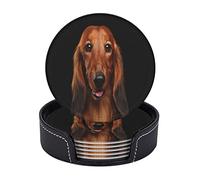Posavasos Modernos para Bebidas, Posavasos Redondos, Juego de 6 para la Familia, Alfombrilla Redonda Moderna, Perro Salchicha Rojo Feliz