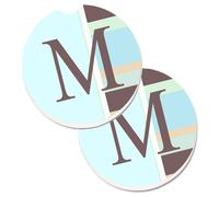 """"Posavasos para auto con monograma inicial de la letra M de Caroline's Treasures, juego de 2,56 multicolores con rayas azules CJ1003-MCARC""""