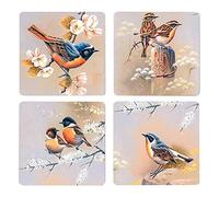 Posavasos para bebidas, 4 posavasos madera | Soportes cuadrados decorativos resistentes al calor, regalo inauguración la casa para los amantes las aves, hogar, cocina,