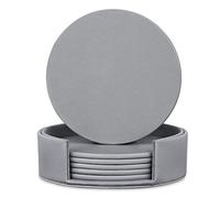 Posavasos para Bebidas, Redondo de mármol de Cuero Posavasos con Soporte - Juego de 6 Protectores de Muebles Redondos Gris