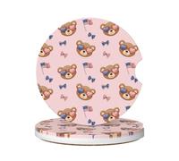 Posavasos para Coche 6.5Cm, Banderas De EE. UU. con Cabezas De Oso Y Lazos Rosas Decorativo Posavasos para Automóvil Universal Portavasos para Automóvil para Mujere Vehículo,2 Piezas