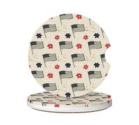 Posavasos para Coche 6.5Cm, Banderas De EE. UU. Flores Fuegos Artificiales Estrellas Decorativo Posavasos Universal Portavasos De Coches para Hombre Mujere,2 Piezas