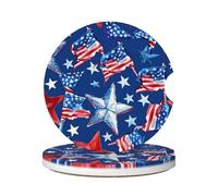 Posavasos para Coche 6.5Cm, Banderas De Estrellas En Acuarela Antideslizante Posavasos para Portavasos Universal Portavasos De Café para Casa Tazas,2 Piezas