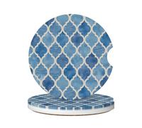 Posavasos para Coche 6.5Cm, Celosía Geométrica Marroquí Azul Decorativo Posavasos para Bebidas De Coche Universal Portavasos Coches para SUV Hombre,2 Piezas